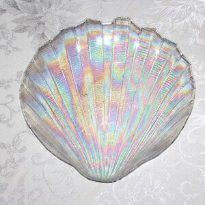 Gorgeous Iridescent Kamei Glass Shell Tray | Japanese Carnival Glass Platter